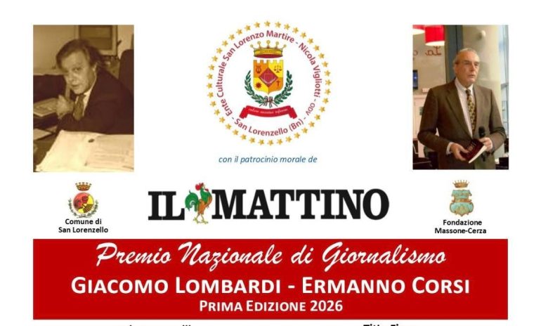 Premio Giornalismo Lombardi-Corsi: cerimonia 20 giugno nel beneventano